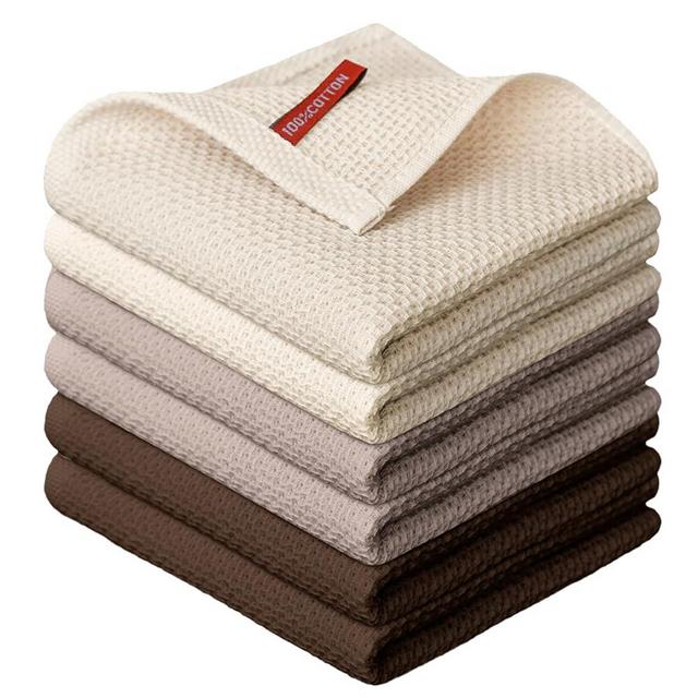Artoid Mode 100% Cotton Beige Dark Coffee Brown Waffle Weave Kitchen Dish Cloths, 12x12 Inch Ultra Soft Absorbent Quick Drying Set of 6, Multicolor