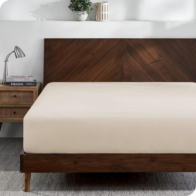 Bare Home 100% Organic Cotton Jersey Fitted Sheet - King Size - Ultra Soft - Deep Pocket Fitted Sheet - 100% Cotton - Ring Spun Yarns (King, Sand)