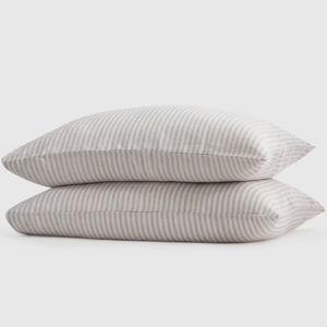 European Linen Pillowcase Set in Mist/White Stripe King