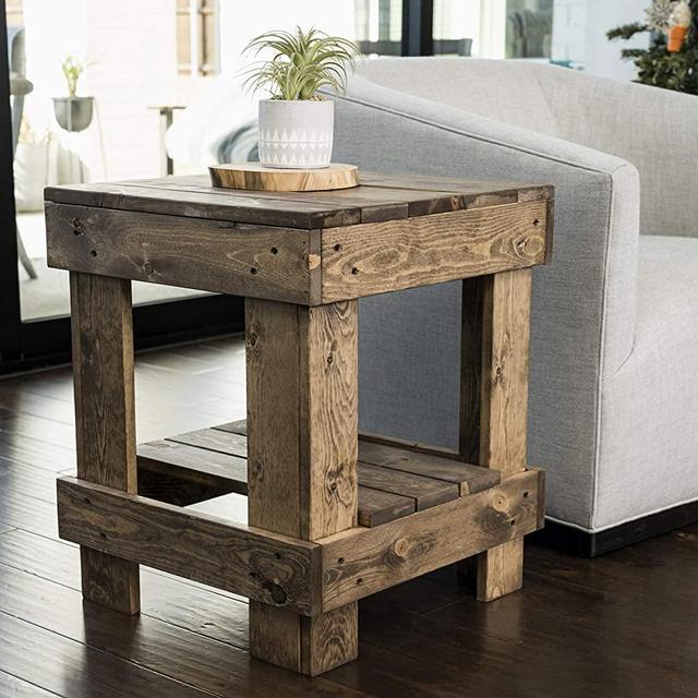 Del Hutson Designs Landmark Pine Natural Solid Wood Farmhouse Living Room Coffee or End Table (End Table, Dark Walnut)