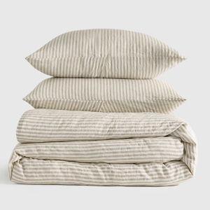 European Linen Duvet Cover Set - King/Cal King, Willowleaf/White Stripe