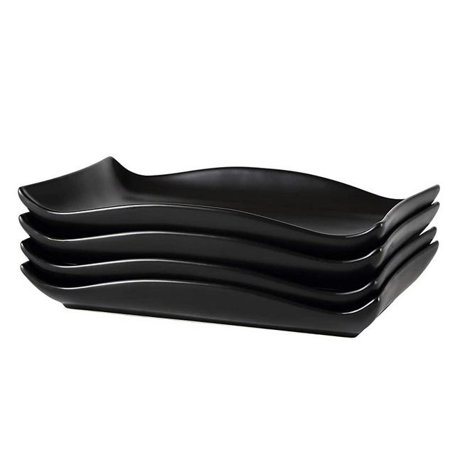 Bruntmor 10 x7 Set Of 4 Curvy Stylish Design Serving Trays Modern Plates Rectangular Platters, Black