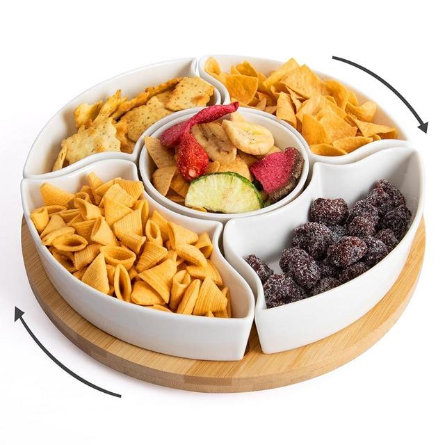 Serving Tray, Rotatable Serving Platters and Trays-11 Inch Divided Serving Dishes for Parties Kitchen Decor, Removable Serving Bowls for Chips and Dip, Condiment, Fruit, Veggies, Nut, Candy and Snacks