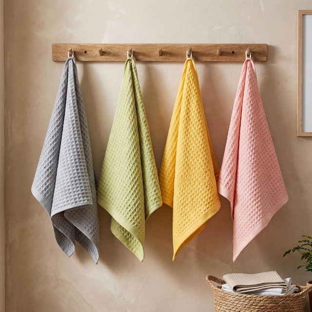 SmoothNovelty 4 Pack 100% Cotton Waffle Bathroom Hand Towels 13 x 29 Inch Waffle Weave Kitchen Dish Towel Quick Dry Absorbent for Bathroom Shower Gym Spa Yoga, Candy Color