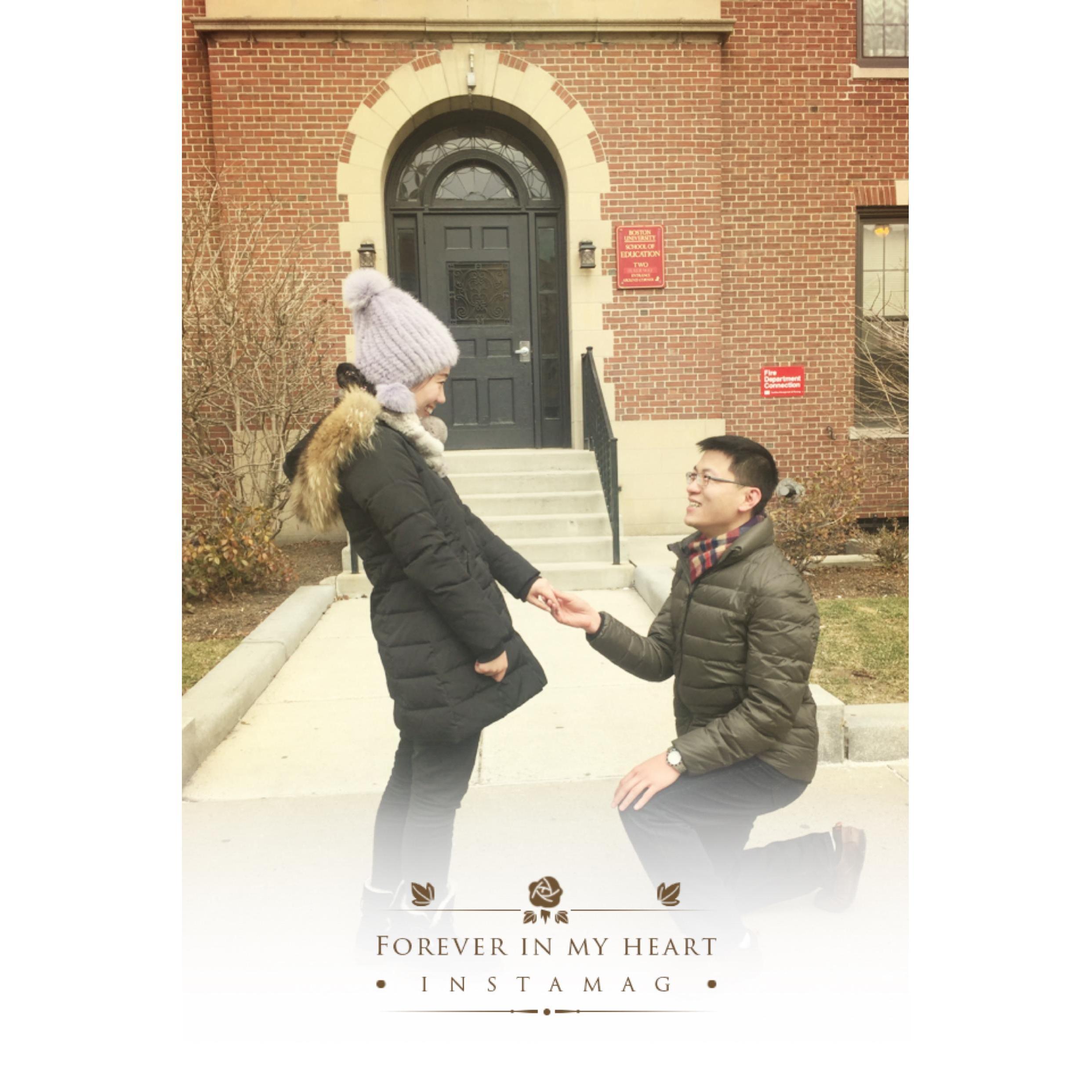 Xian proposed to Li in Boston, the city where they met.