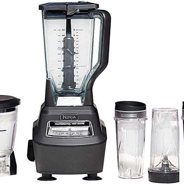 Ninja Mega Kitchen System (BL770) Blender/Food Processor with 1500W Auto-iQ Base, 72oz Pitcher, 64oz Processor Bowl, (4) 16oz Cup for Smoothies, Dough & More (1500W Blender, 64oz Processor & 4 ToGo Cups)
