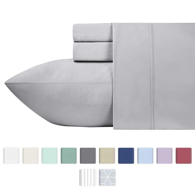 600 Thread Count Best Bed Sheets 100% Cotton Sheets Set - Light Grey Long staple Cotton Queen Sheet For Bed, Fits Mattress Upto 18'' Deep Pocket, Soft & Sateen Weave 4 Piece Sheets and Pillowcases Set