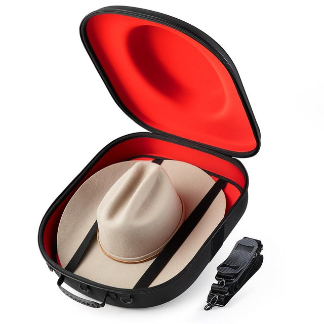 Ozueccr Cowboy Hat Travel Case – Crushproof Carrier for Cowboy, Panama & Tweed Hats with Carrying Handle, Shoulder and Luggage Strap, For Travel and At-Home Storage (Large)