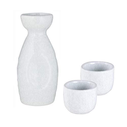Hinomaru Collection Ichigo Sake Set Tokkuri 5 fl oz Bottle with Two Sake Ochoko Cups 2 fl oz Reactive Glaze Ceramic (White)