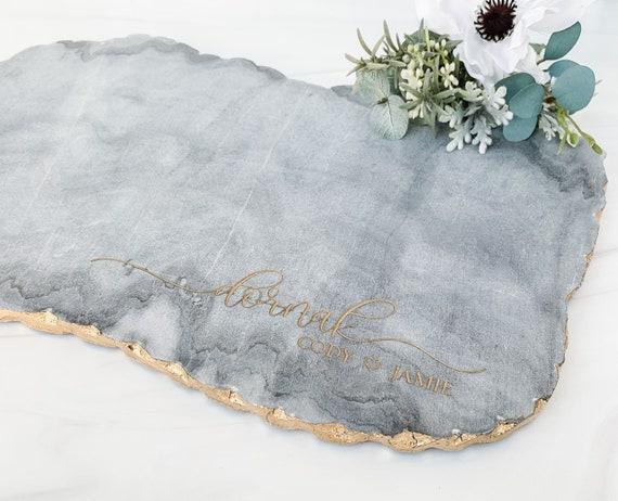 Personalized Marble & Gold Cheese Board - Custom Cutting Board - Charcuterie Board - Serving Tray - Wedding Gift- GOLD EDGE