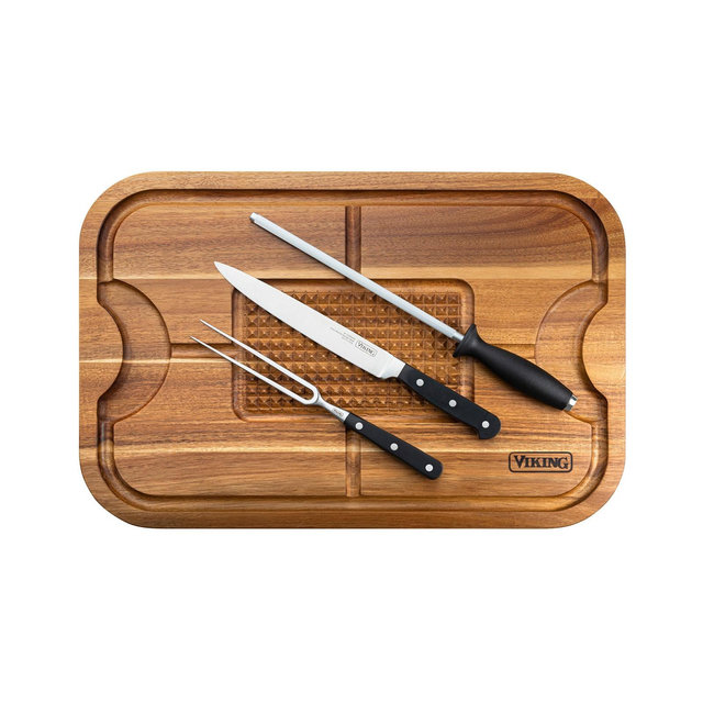 Viking Oversized Acacia Carving Board with 3 Piece Carving Set
