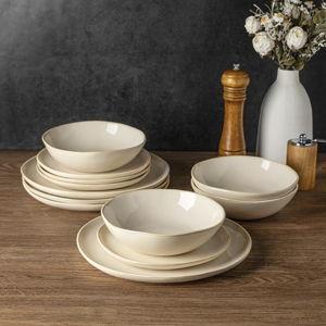 AmorArc Ceramic Dinnerware Sets,Handmade Reactive Glaze Stoneware Plates and Bowls Sets,Highly Scratch Resistant | Dishwasher & Microwave Safe Dishes Set,Service for 4 (12pc)