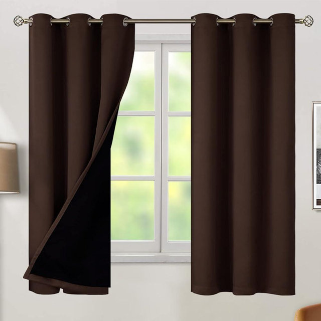 BGment Thermal Insulated 100% Blackout Curtains for Bedroom with Black Liner, Double Layer Full Room Darkening Noise Reducing Grommet Curtain (42 x 63 Inch, Brown, 2 Panels)