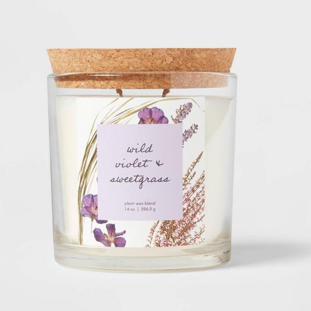 14oz Glass Candle with Cork Lid Wild Violet and Sweetgrass - Threshold™