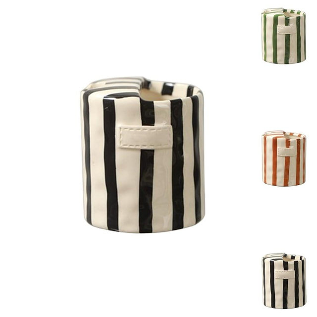 Hckaz Hand-Painted Striped Coffee Mug，Heat Resistant And Slip Resistant，Ceramic Coffee Cup With Sip Hole，Suitable For Home Kitchens And Dining Rooms (black)