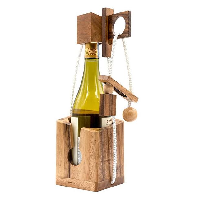 ฺBSIRI Gift Wine Puzzles to Be Funny Unique Game Puzzle Gifts for Wine Lovers and Adults on Party to Challenges Wood Brain Teaser Puzzles with Lock Combination of Bottle Think Before Drink