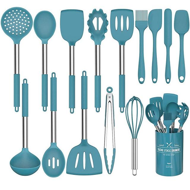 Umiten Chef Kitchen Utensils Set, 15 pcs Silicone Cooking Kitchen Utensils Set (Navy blue)