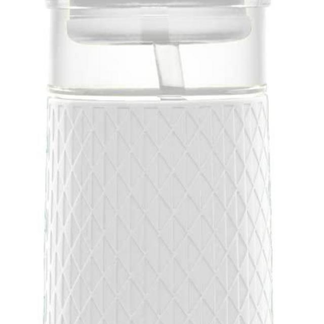 Ello Devon Glass Tumbler with Protective No Sweat Silicone Sleeve and Splash Proof Wooden Detail Lid with Straw, 18 oz, White