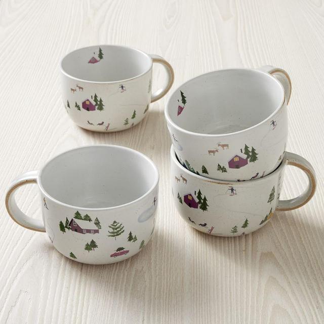 Holiday Skiers Oversized Mug, Set of 4