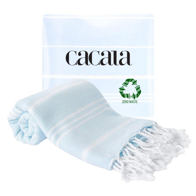 Cacala 100% Turkish Cotton Kitchen Tea Towels, Highly Absorbent Luxury Soft Quick Drying Dish Towel with Hanging Loop for Gym, Yoga, Bath, Sports, Cleaning and Kitchen (23 x 36), Baby Blue