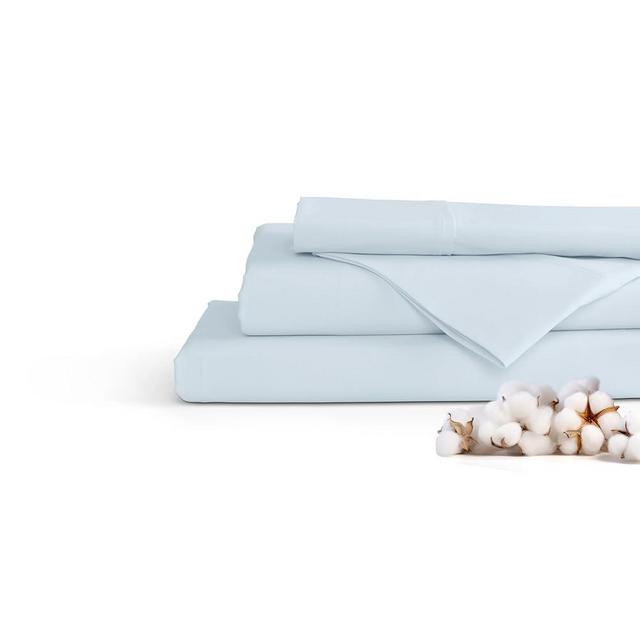 100% Cotton Percale Sheets Queen Size, Blue Duck Egg, Deep Pocket, 4 Pieces Sheet Set - 1 Flat, 1 Deep Pocket Fitted Sheet and 2 Pillowcases, Crisp Cool and Strong Bed Linen