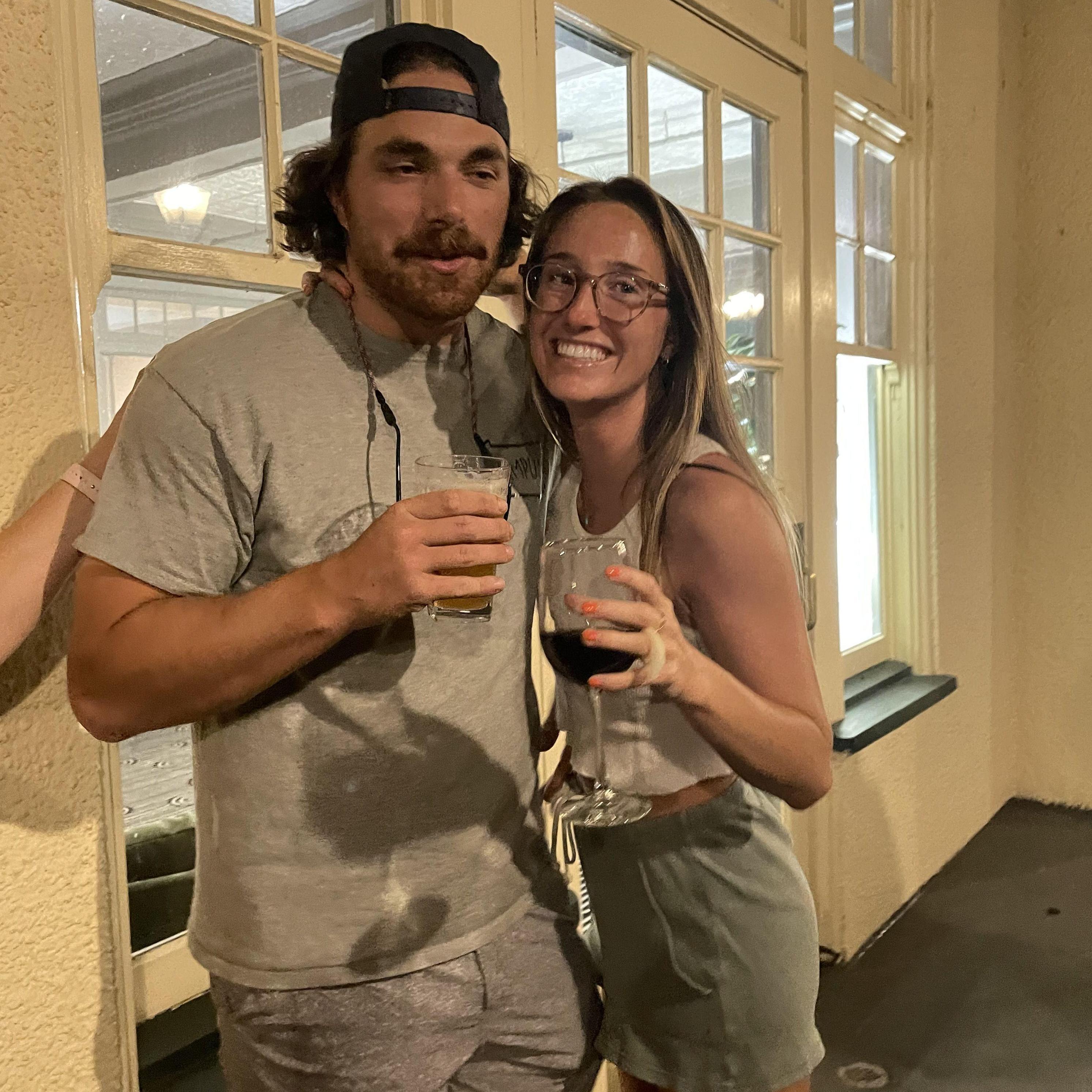 Us in Oregon! Stephen "fake proposed" with a dirty napkin paper ring this night