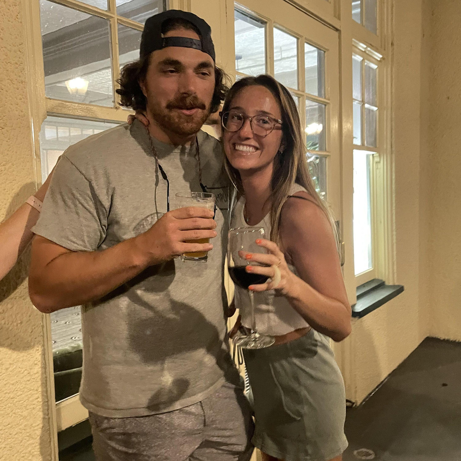 Us in Oregon! Stephen "fake proposed" with a dirty napkin paper ring this night