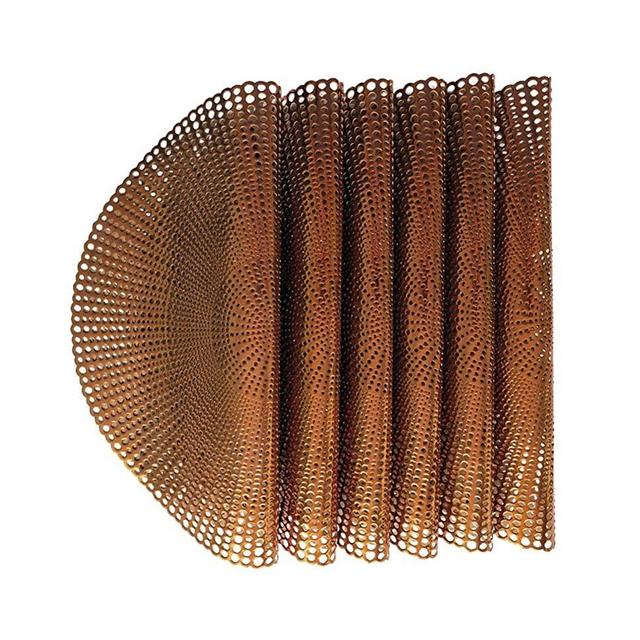 Wintop 16.5" Round Vinyl Metallic Placemats Hollow Out Design, Set of 6, Gradual Raindrop Functional Mat for Dining Table Durable Non-Slip，Copper