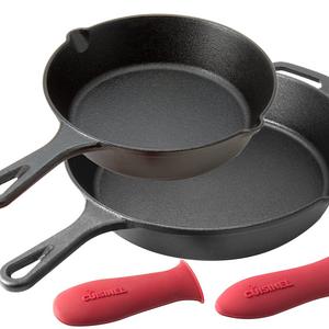 Pre-Seasoned Cast Iron Skillet 2-Piece Set (8-Inch and 12-Inch) Oven Safe Cookware | 2 Heat-Resistant Holders | Indoor and Outdoor Use | Grill, Stovetop, Induction Safe