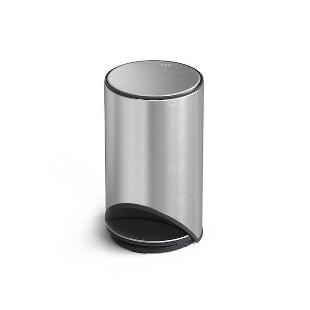 Joseph Joseph Arc 10L/2.6 Gallon Slimline Trash Can Bin with Easy Push Pedal, Liner Pocket, Soft-Close Lid, Fingerprint-Proof, Removable Inner Bucket, Stainless Steel