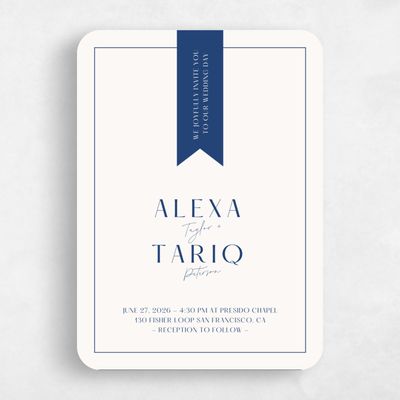 Blue Rounded Wedding Invitation - Raven Portrait