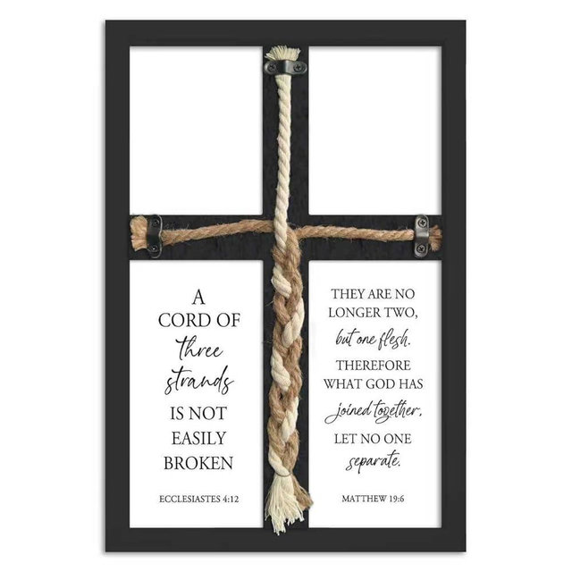 YWMZYKJGS A Cord of Three Strands Wedding Ceremony Sign 15"X10" Unity Braid Marriage Anniversary Christian Cross Religious Wedding Prayer Wall Decor (Black)