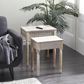 2-Piece Farmhouse Leaves Console Table Set