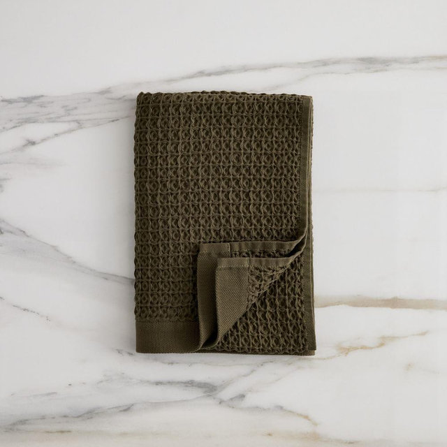 Organic Plush Waffle Towel, Dark Olive, Bath Towel