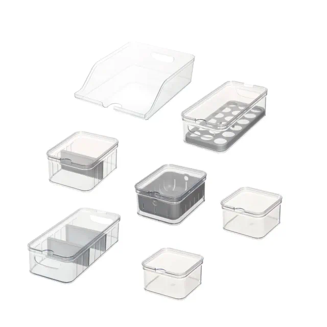 iDESIGN 7pc Recycled Plastic Refrigerator Organizer Bin Set with Lids Gray: Fridge Storage, Dishwasher-Safe
