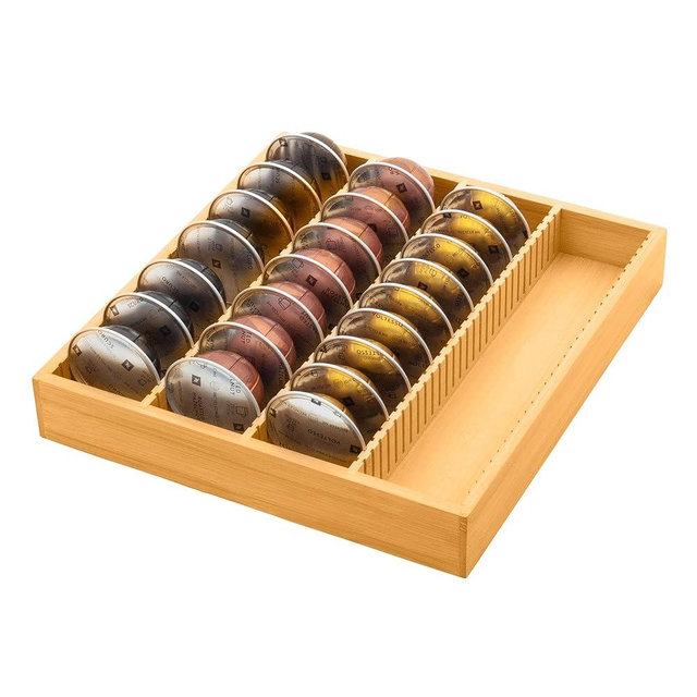 MinBoo Bamboo Coffee Pod Storage Holder Drawer Insert for Counter Compatible with Vertuoline Capsules for Kitchen, Home, Office, Coffee Station,Small