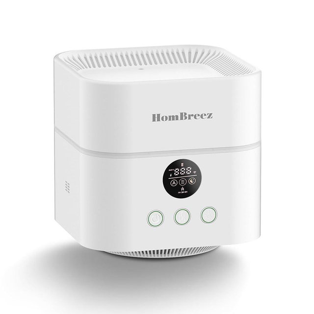 HomBreez Air Purifier and Humidifier Combo for Bedroom, Covers Up to 200ft², H13 True HEPA Filter, 500ML Water Tank, Quiet Cool Mist Top Fill Essential Oil Diffuser for Baby, Pet Room, White
