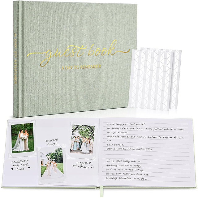 JARLINK Wedding Guest Book for Reception, Beautiful Polaroid Sign-in Guestbook W/Clear Self-Adhesive Corners, for Wedding, Baby Shower or Special Day, 100 Pages Blank and Lined Thick Paper, Sage