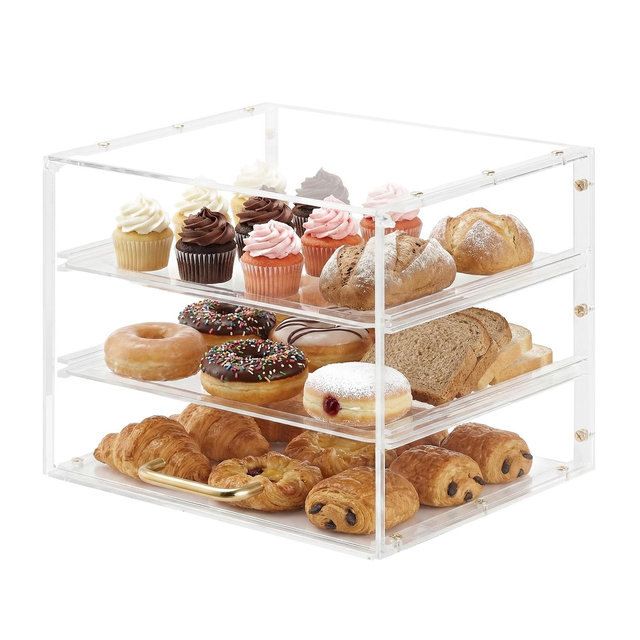 VEVOR Bakery Display Case, 3-Tier Commercial Countertop Pastry Display Case, Clear Acrylic Bread Box for Kitchen, Party Cake Cabinet,Transparent