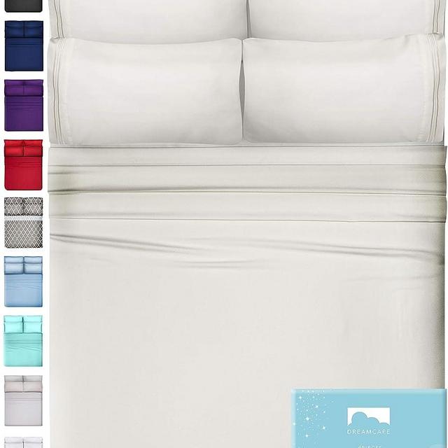 DREAMCARE Sheets Full Size Bed - Cooling Bed Sheets - 6pcs Set - Full Sheet Set - Full Size Sheets - Full Size Sheet Sets Soft & Long Lasting 100% Fine Brushed Polyester with Side Pocket - Ivory