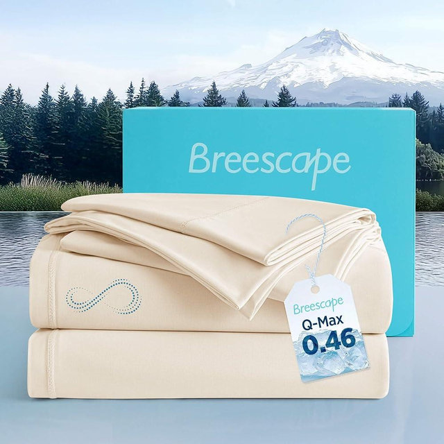 Breescape Cooling Sheet Set King Size - BlendTek™ Dry & Cool Technology for Hot Sleepers and Night Sweats, Q-Max>0.46, Deep Pocket Up to 18", 360° Elastic Band, Ivory