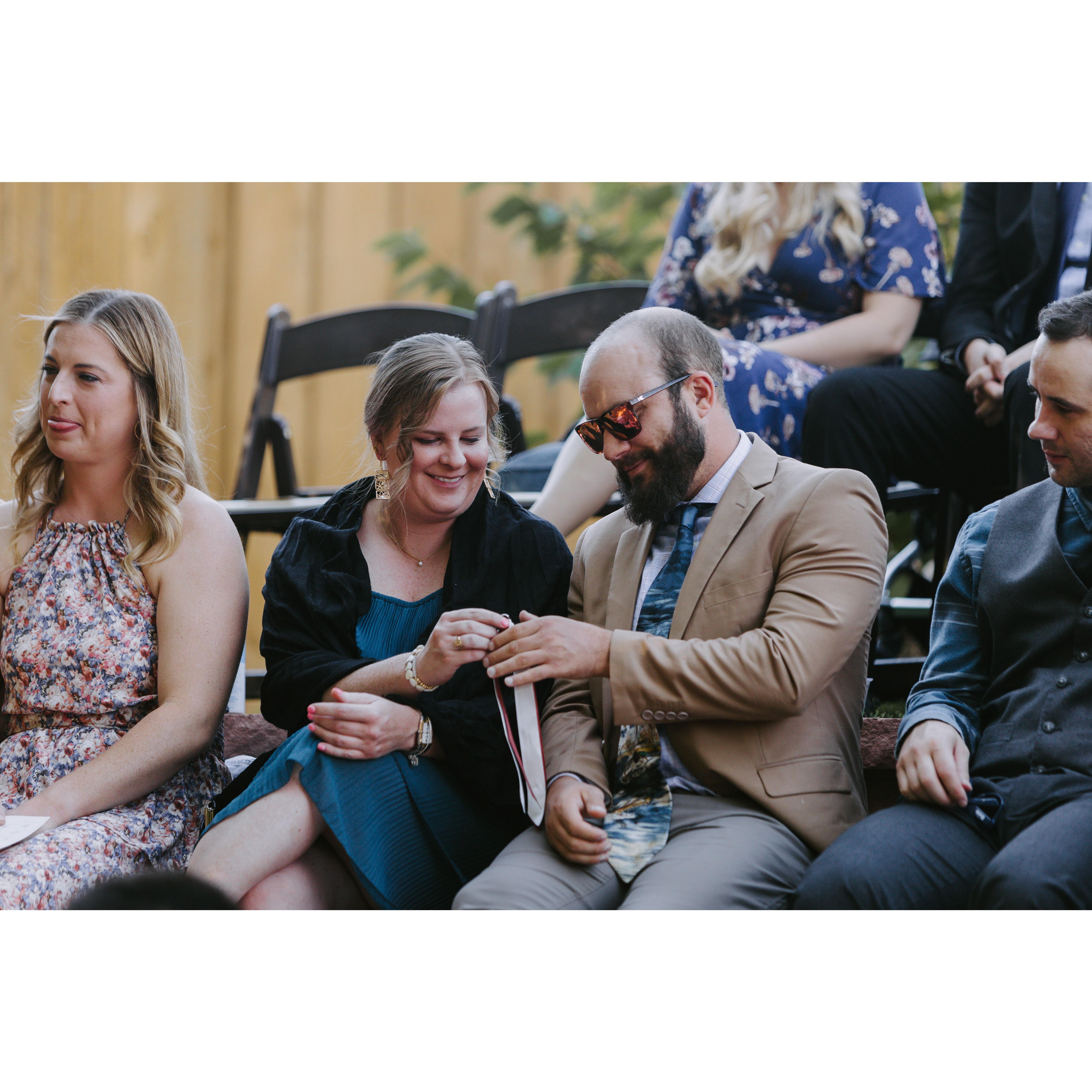 The rings made it to all of our guests before the ring exchange during the ceremony.