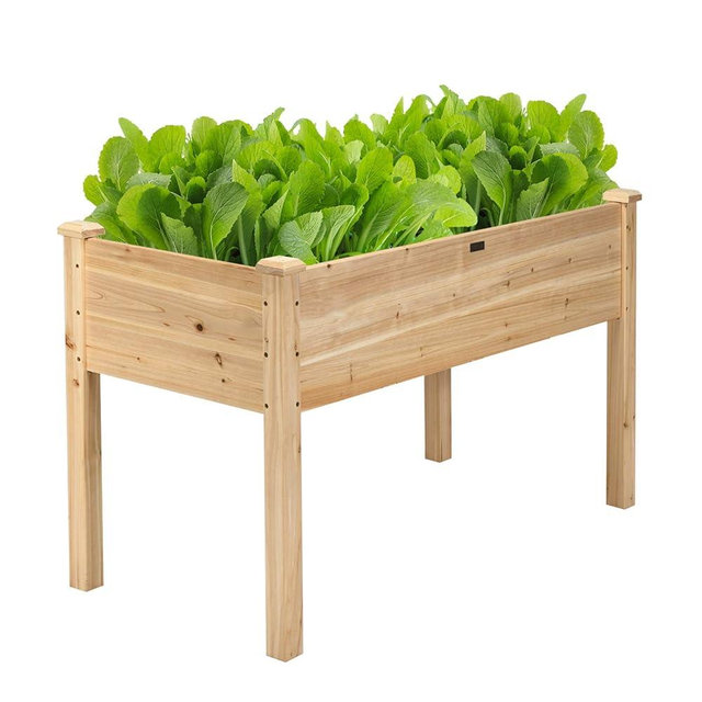 Giantex Raised Garden Bed, Wood Planter Box with Legs, Drain Holes, Elevated Garden Bed for Vegetables, Standing Garden Container Planter Raised Beds for Backyard, Patio, 49" Lx23 Wx30 H