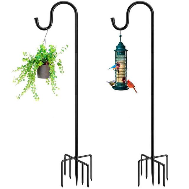 MIUVIBENI 84" Shepherds Hooks for Outdoor with 7 Prongs Base, Heavy Duty Bird Feeder Pole for Hanging Lantern, Hummingbird Feeder, Shepherds Hook for Bird Feeders for Outside, 2 Packs, Black