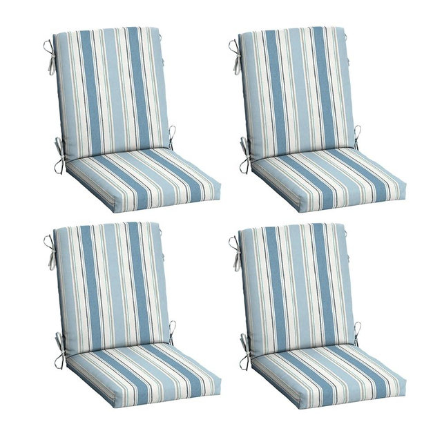 Arden 4-Pack Outdoor Patio Dining Chair Cushion, 20x44, Rain-Proof Seat Pad, Fade-Resistant Outdoor Cushion French Blue Linen Stripe