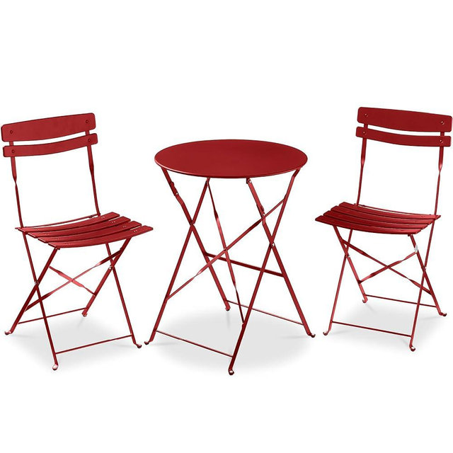 Best Choice Products 3-Piece Bistro Set, Space Saving Folding Design, Solid Steel, Outdoor Patio Furniture Set w/ 2 Chairs, Bistro Table - Red