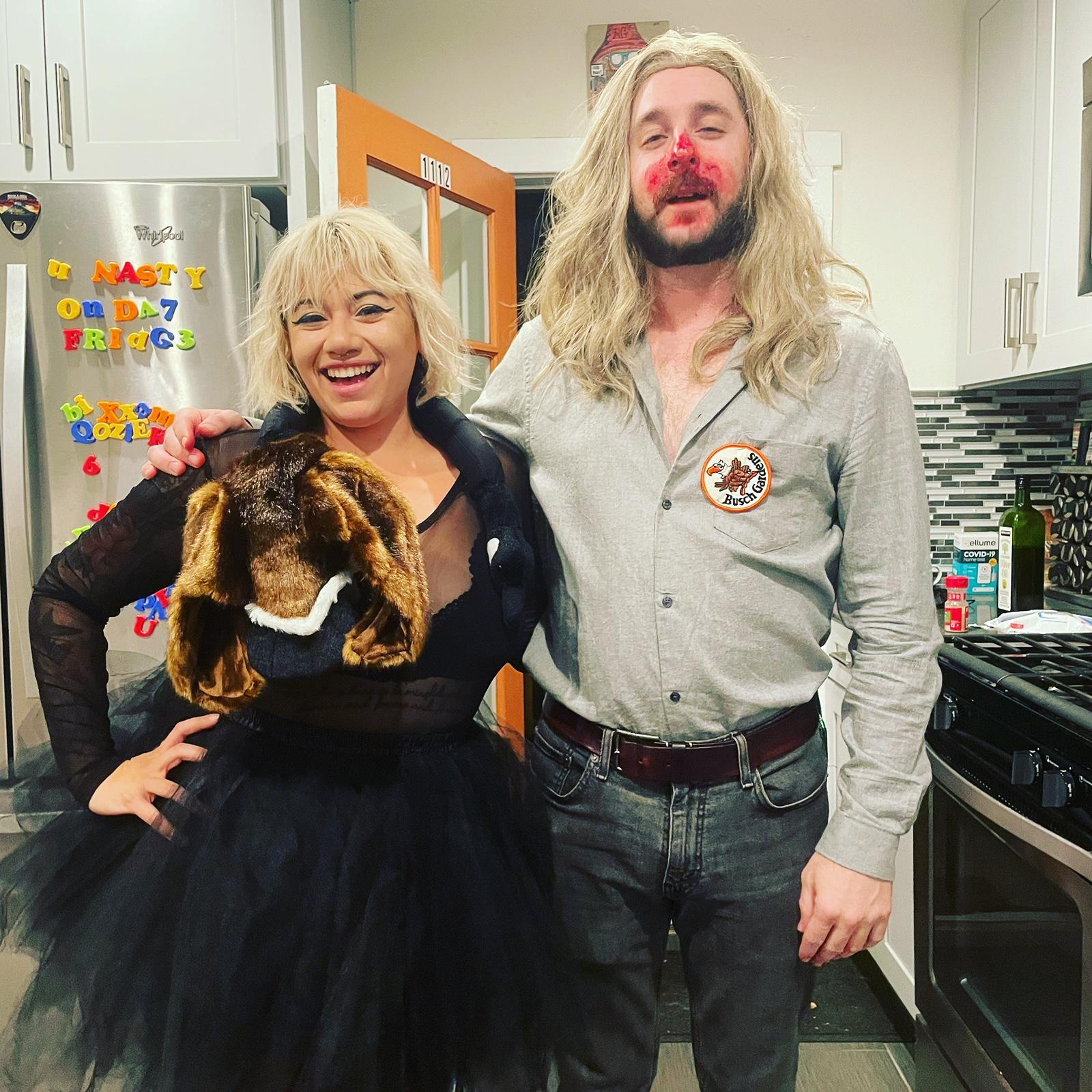 Halloween 2021. We were Fabio and the goose that flew into his face while he was on a roller coaster.