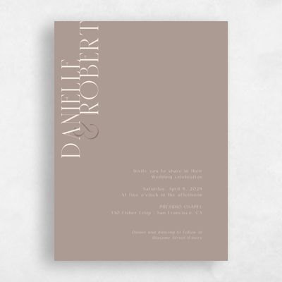 Rich Taupe, Brown Wedding Invitation - Falcon Portrait