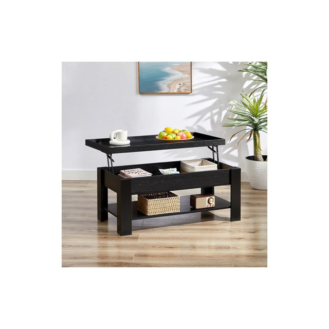 VECELO Coffee Table Lift Top Coffee Tables with Hidden Compartment and Storage Shelf Dining Table for Living Room, Black