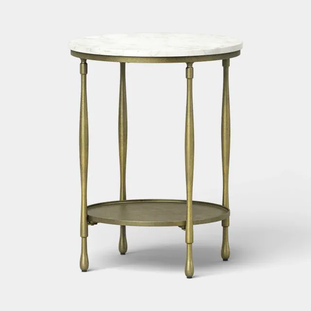 Cast Metal and Carrara White Marble Accent Table Antique Brass Finish - Threshold™